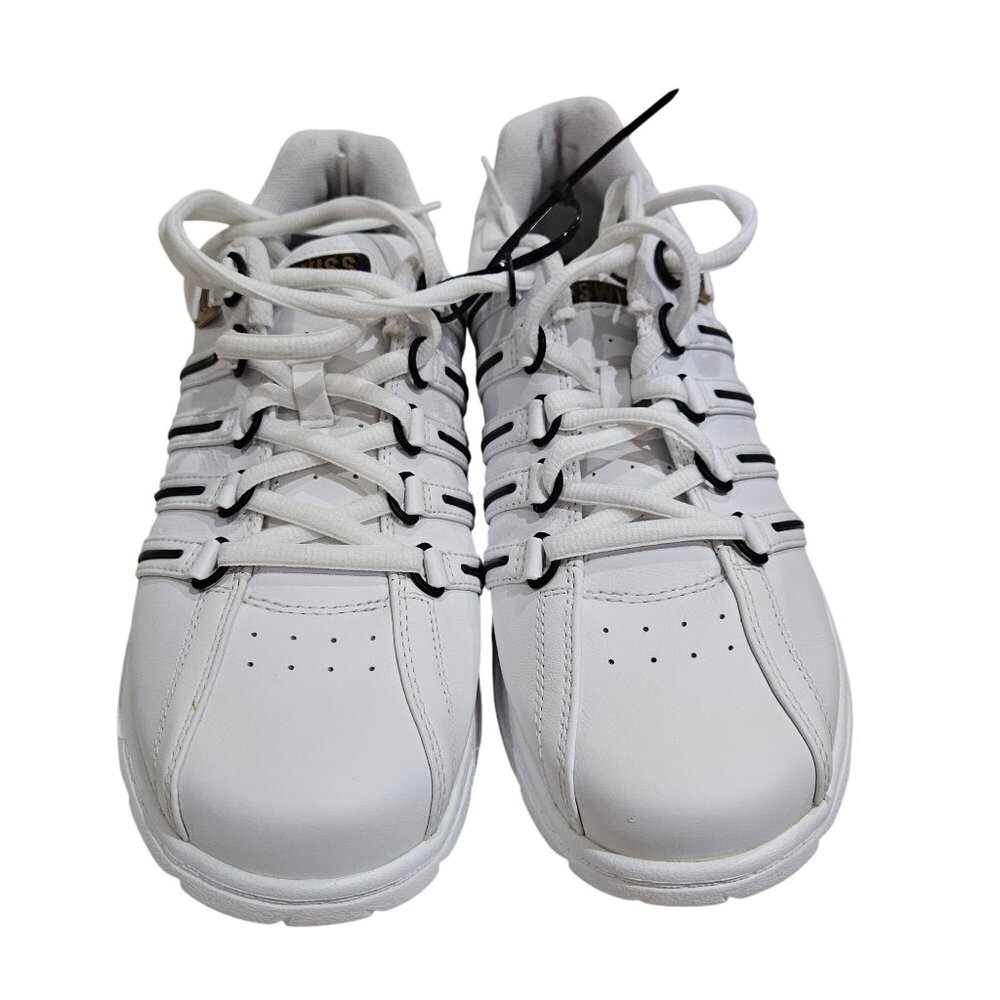 K-Swiss White & Black Mens Sneakers Size 10.5 Athletic Shoes Leather Mesh Low-To